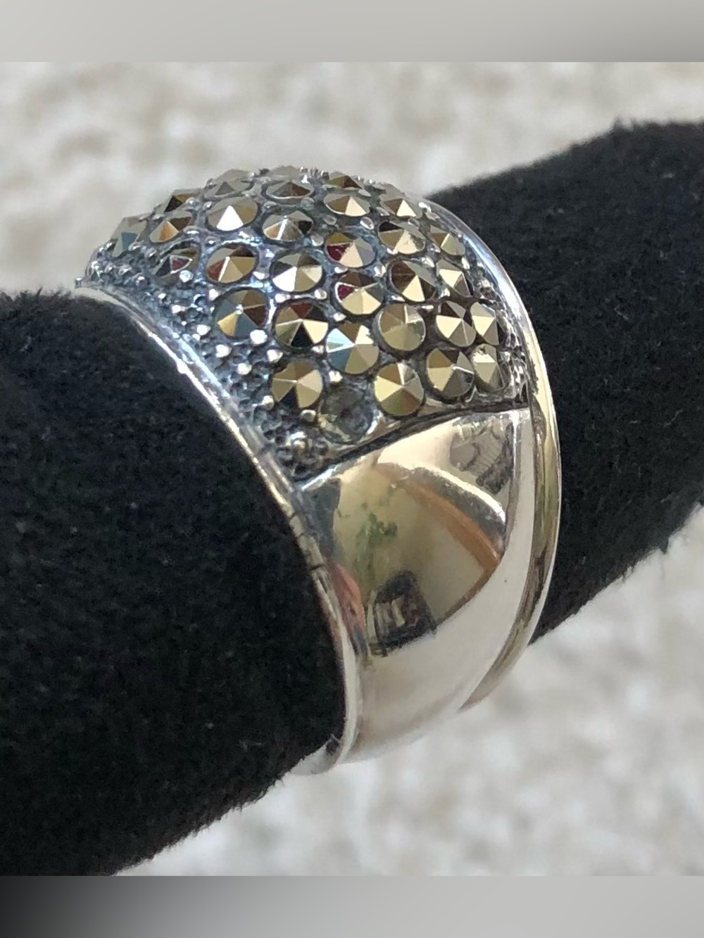 Sterling Silver Crystal Pavé Dome Ring Size 8